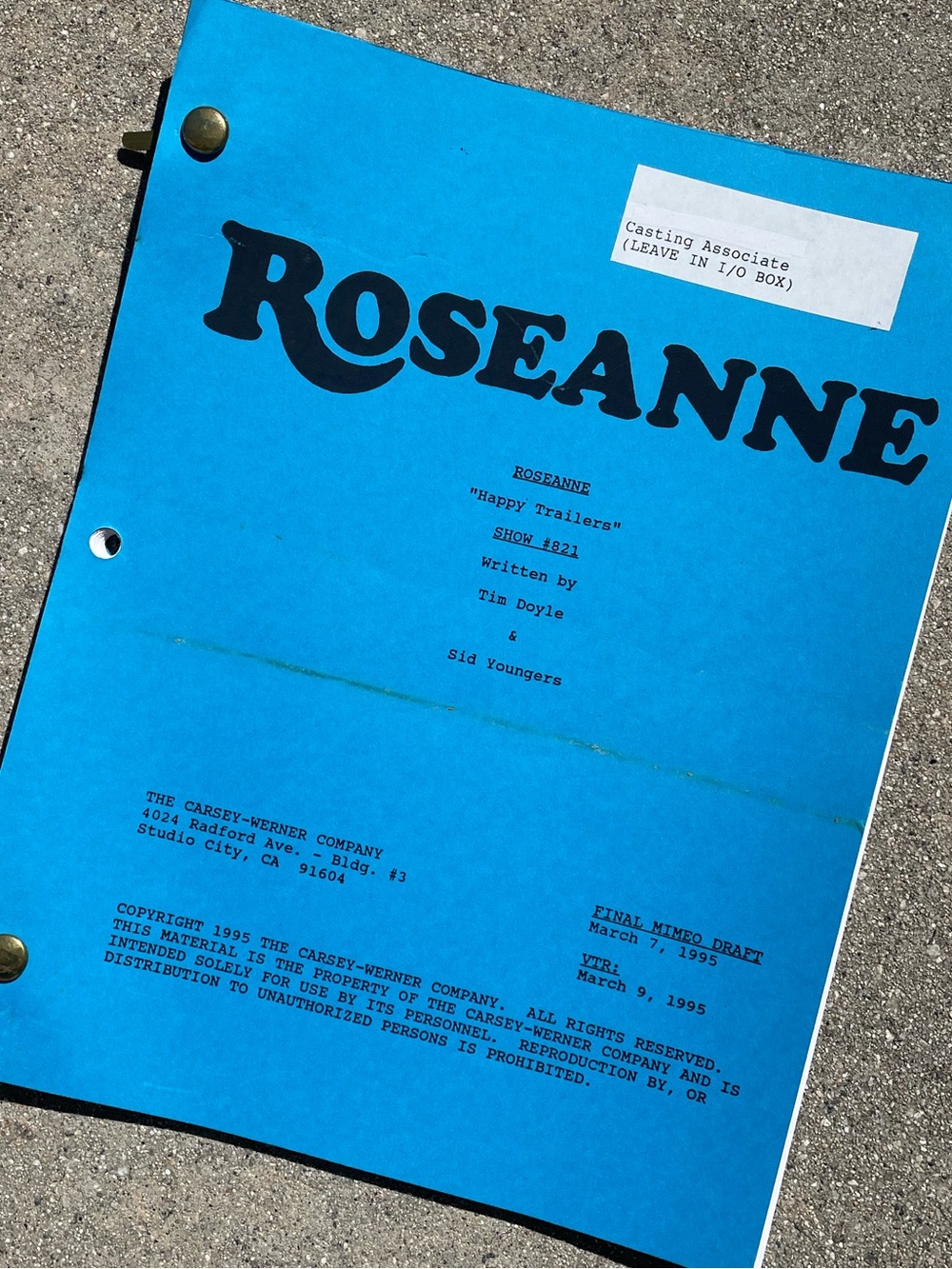 Roseanne 1995 Production Used Final Draft Script Happy Trailers SHARON STONE!